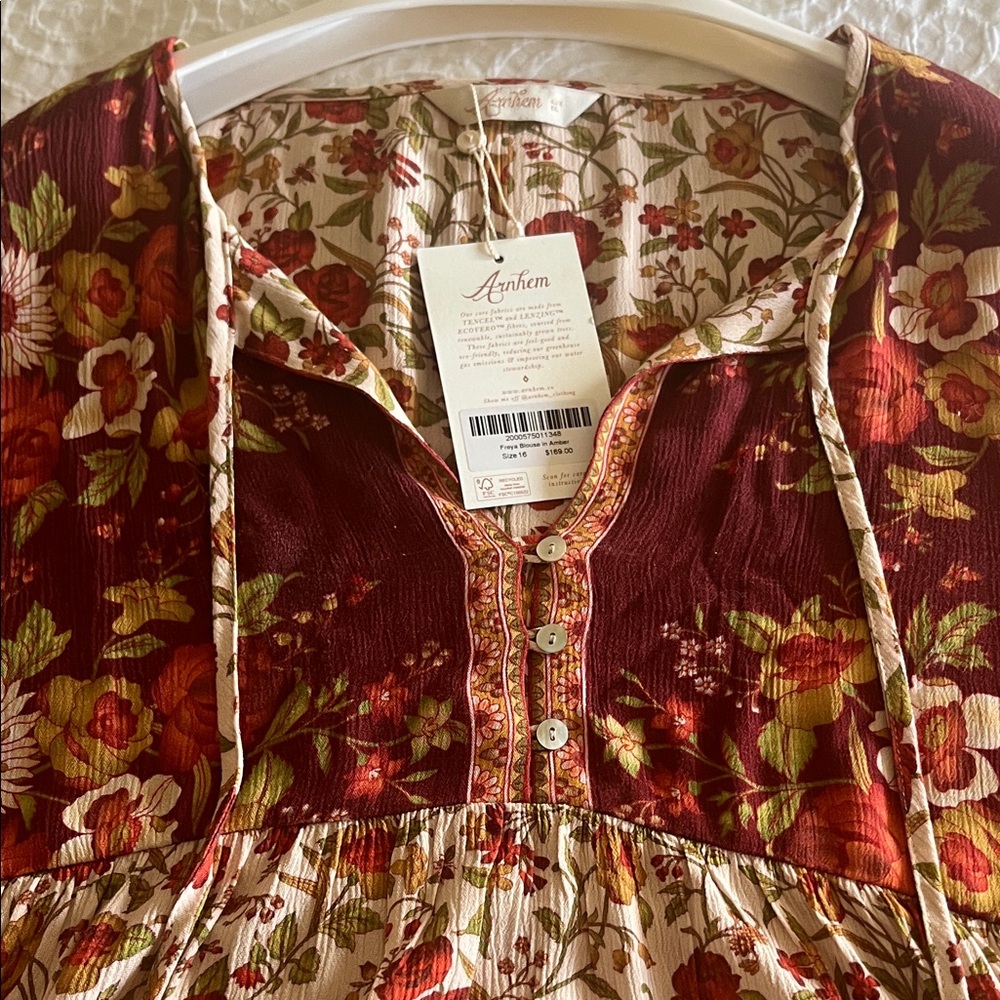 Arnhem Orange Burgundy and Cream Floral Blouse
